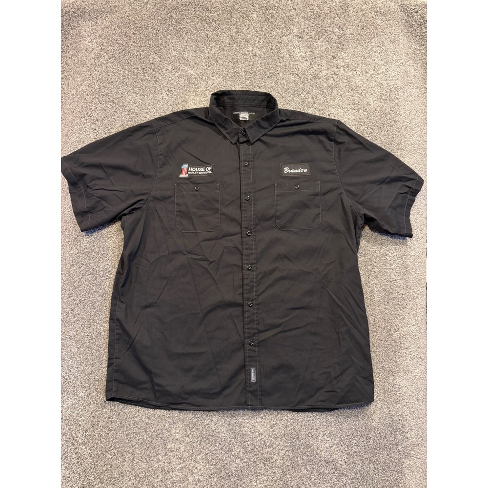 Harley-Davidson Shirt Mens 3XL Black House of Harley Work Wear Button Up Patches